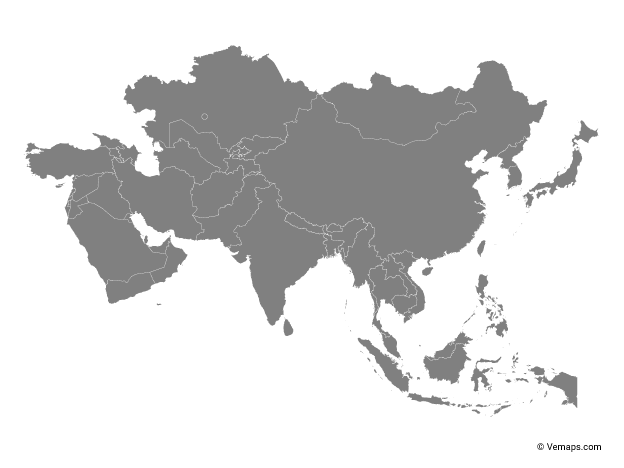 Grey Map of Asia with Countries