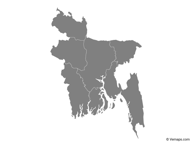 Grey Map of Bangladesh with Divisions