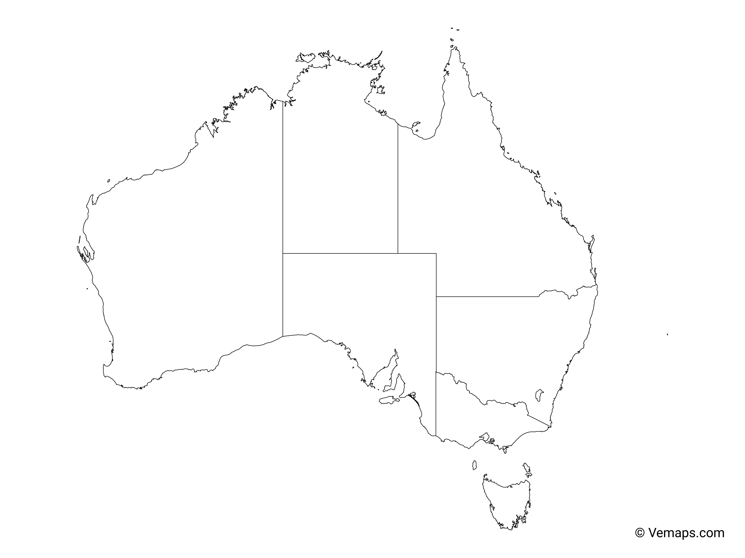 Australia Map Outline With States Outline Map Of Australia With States And Territories | Free Vector Maps