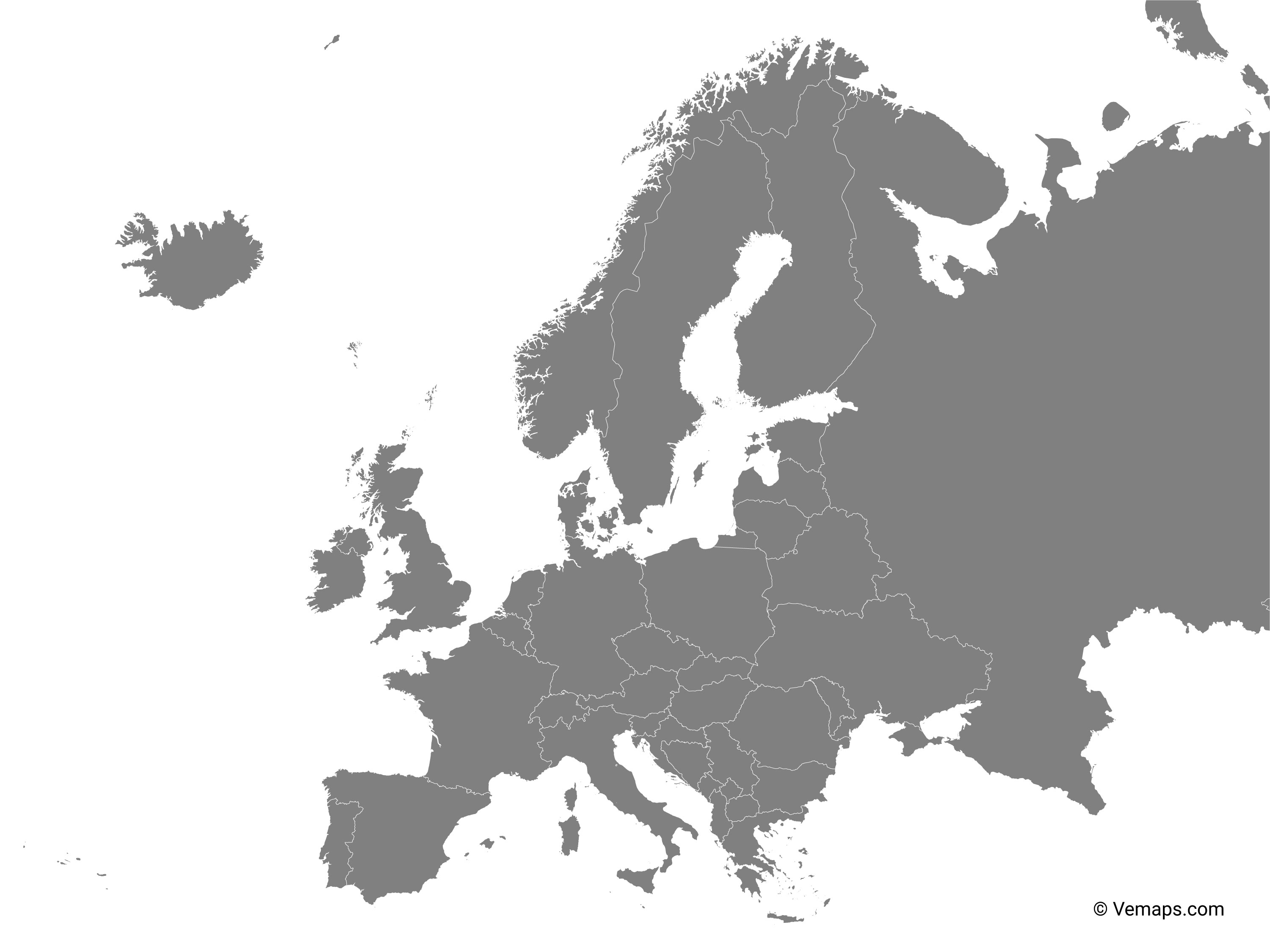 Vector Map Of Europe Grey Map of Europe with Countries | Free Vector Maps