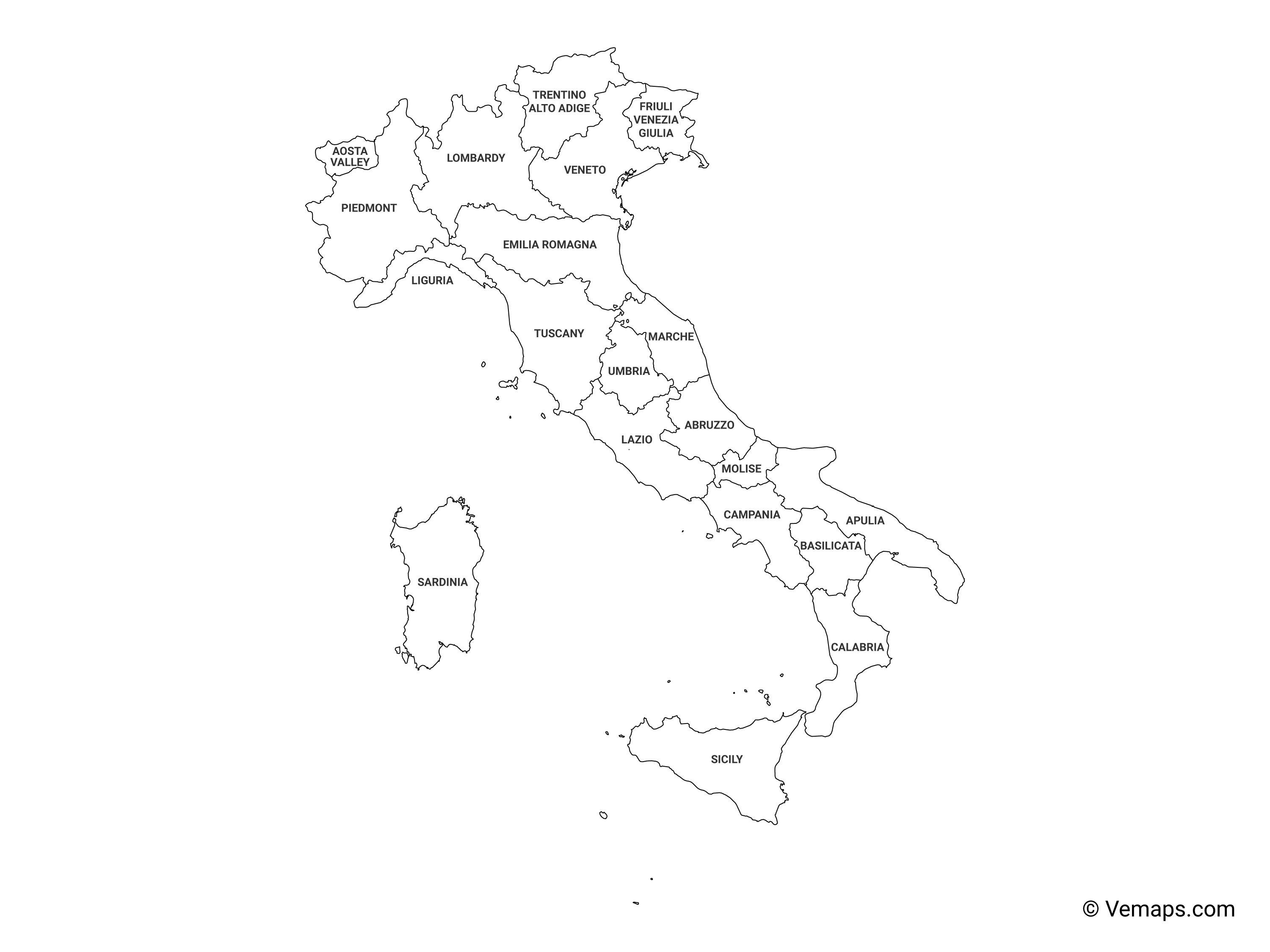 Outline Map Of Italy With Regions And Labels Free Vector Maps   It 03 