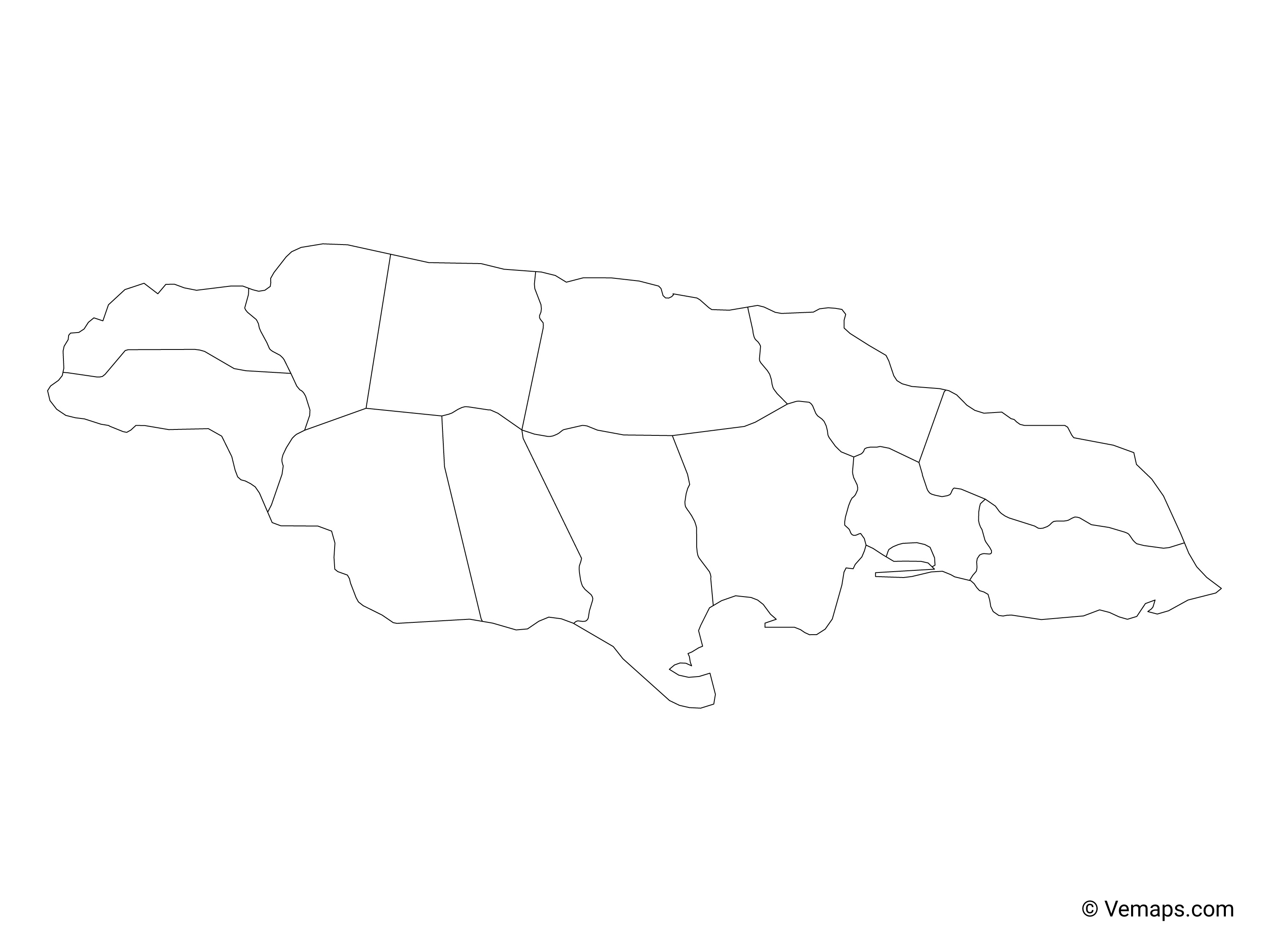 Printable Map Of Jamaica Outline Map Of Jamaica With Parishes (No Labels) | Free Vector Maps