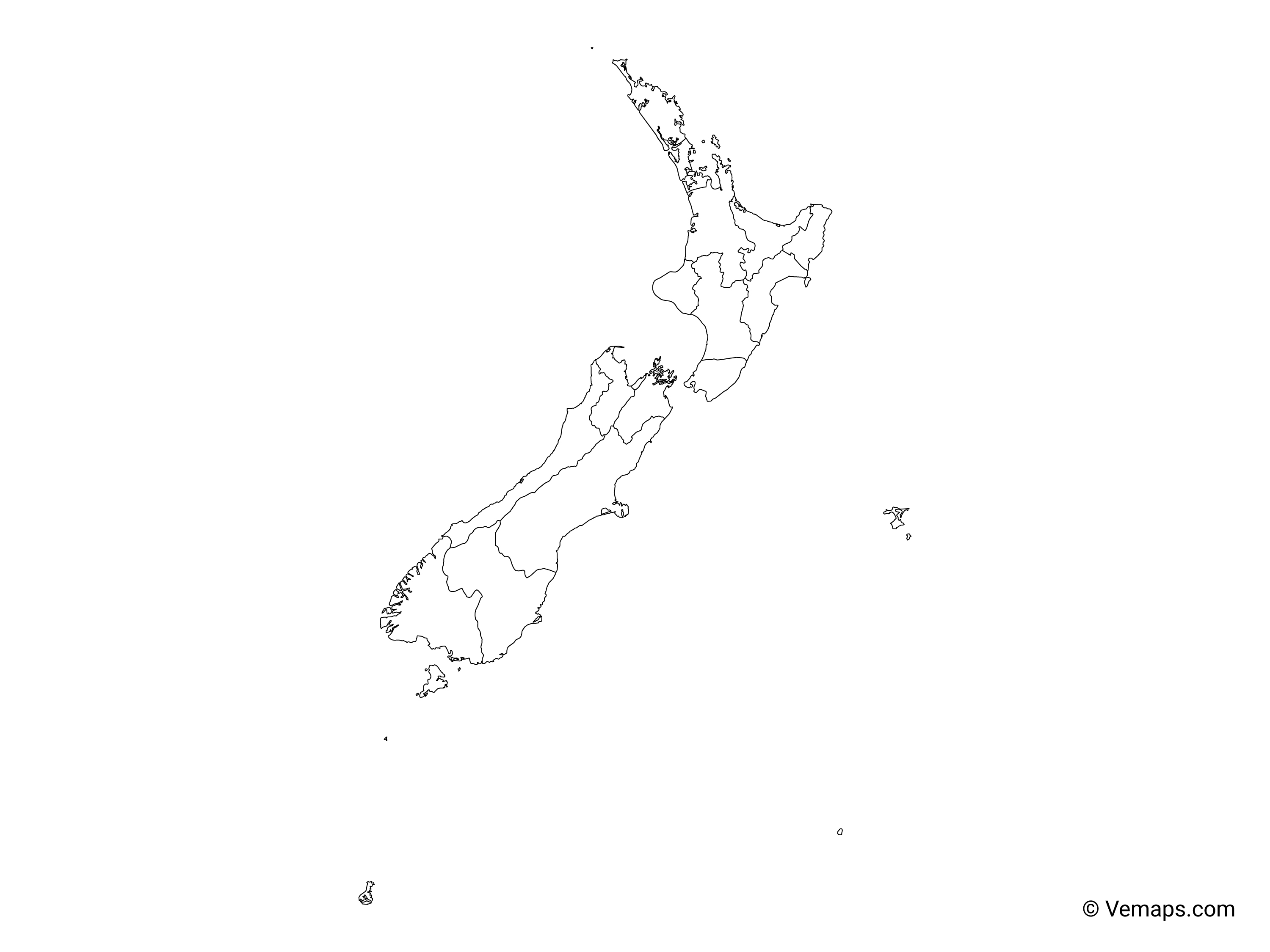 Outline Map of New Zealand with Regions | Free Vector Maps