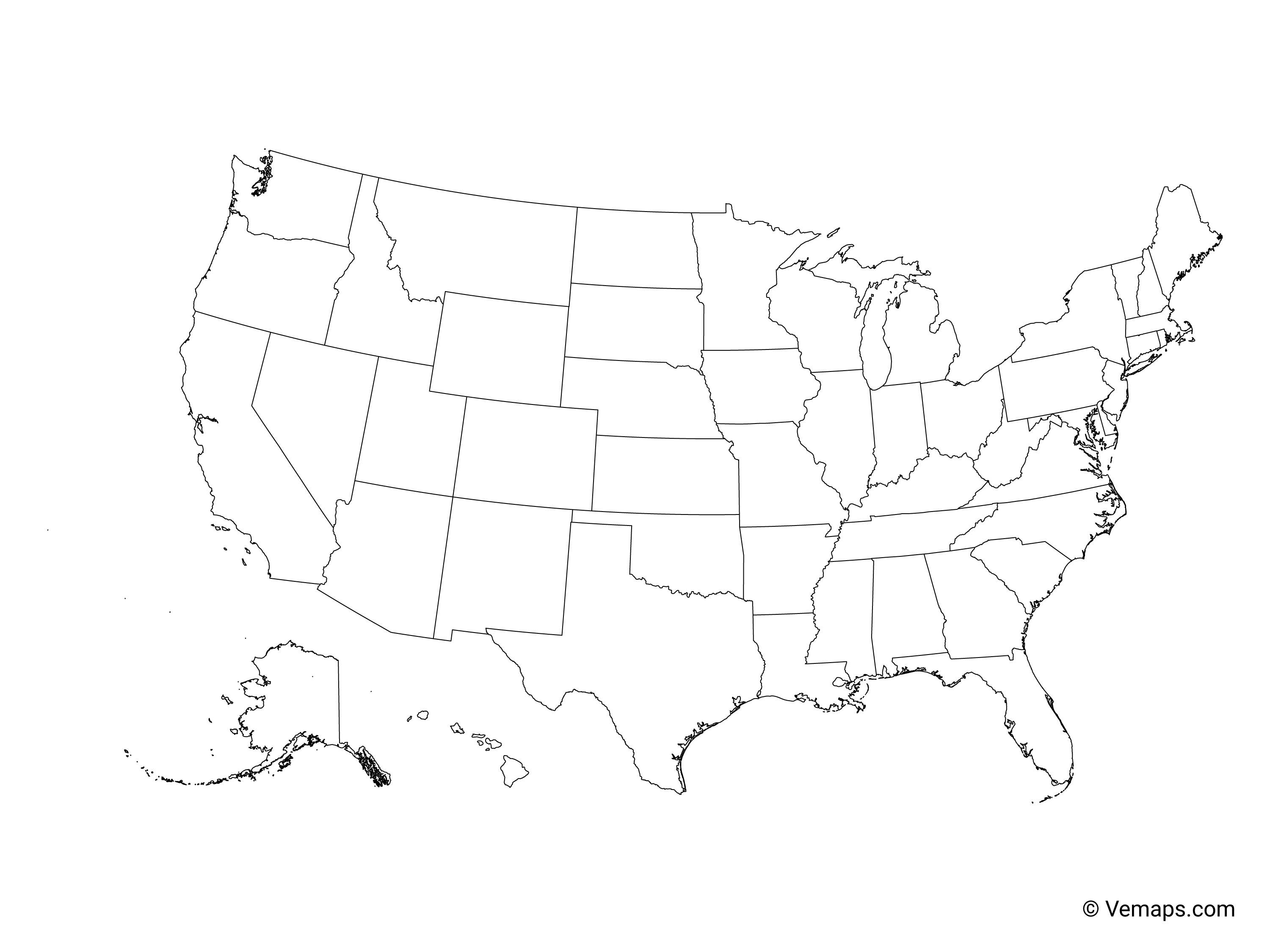 Outline Map of the United States with States | Free Vector Maps