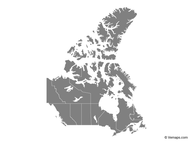 Grey Map of Canada with Provinces and Territories