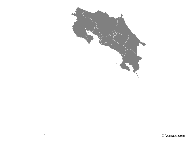 Grey Map of Costa Rica with Provinces