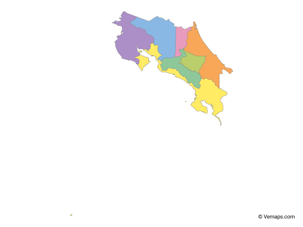 Multicolor Map of Costa Rica with Provinces