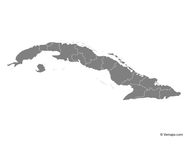 Grey Map of Cuba with Provinces