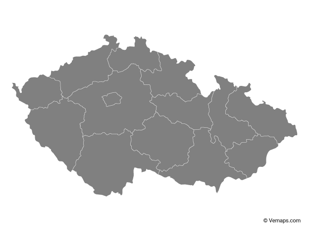 Grey Map of Czech Republic with Regions