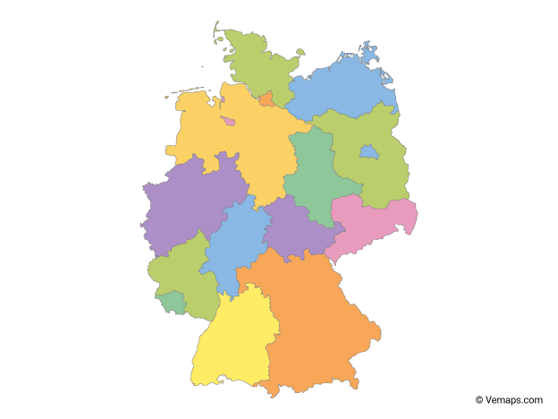 Multicolor Map of Germany with States