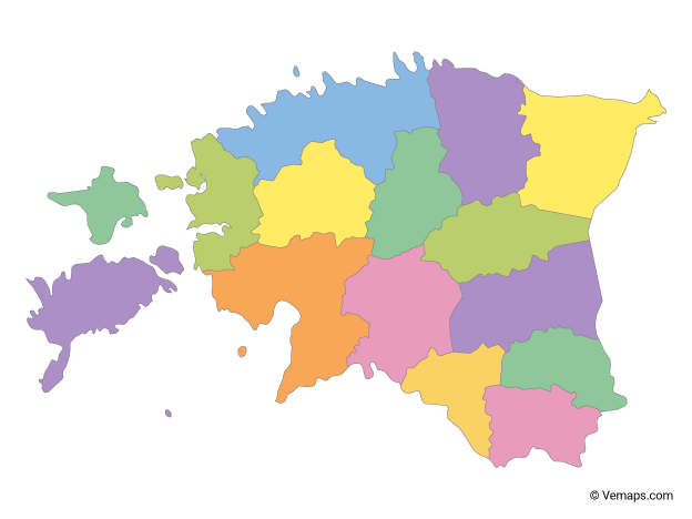 Multicolor Map of Estonia with Counties