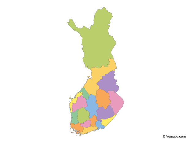 Multicolor Map of Finland with Regions