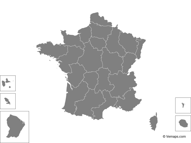 Grey Map of France with Regions