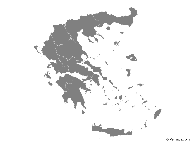 Grey Map of Greece with Regions