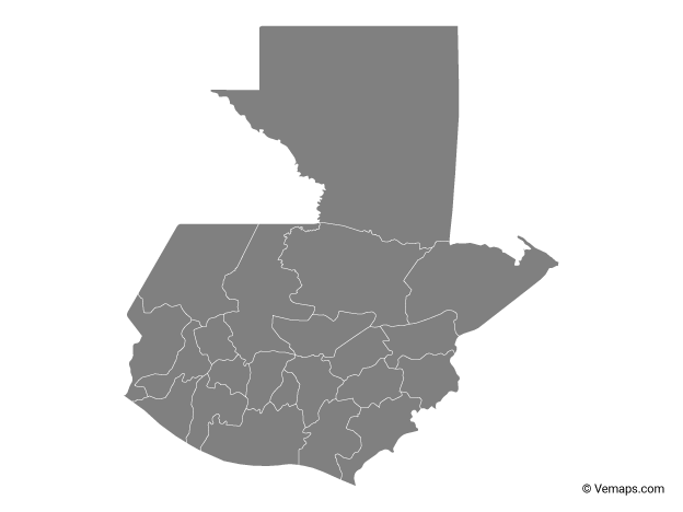 Grey Map of Guatemala with Departments