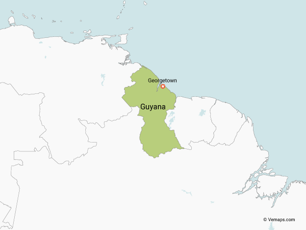 Map of Guyana with Neighbouring Countries