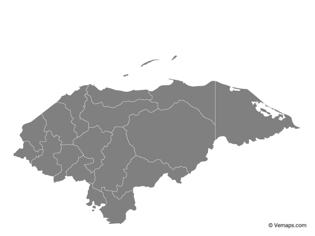 Grey Map of Honduras with Departments