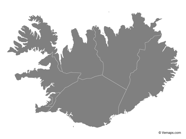 Grey Map of Iceland with Regions