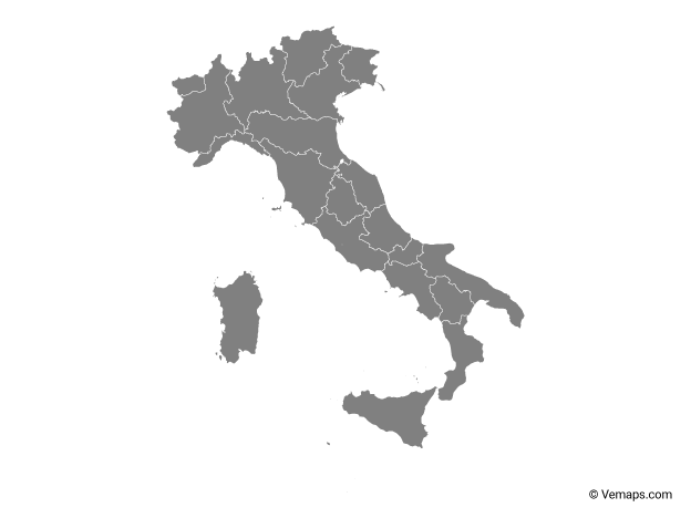 Grey Map of Italy with Regions