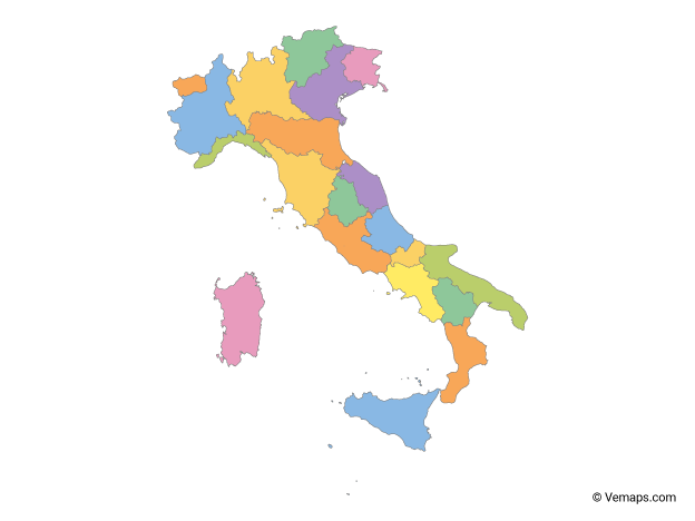 Multicolor Map of Italy with Regions