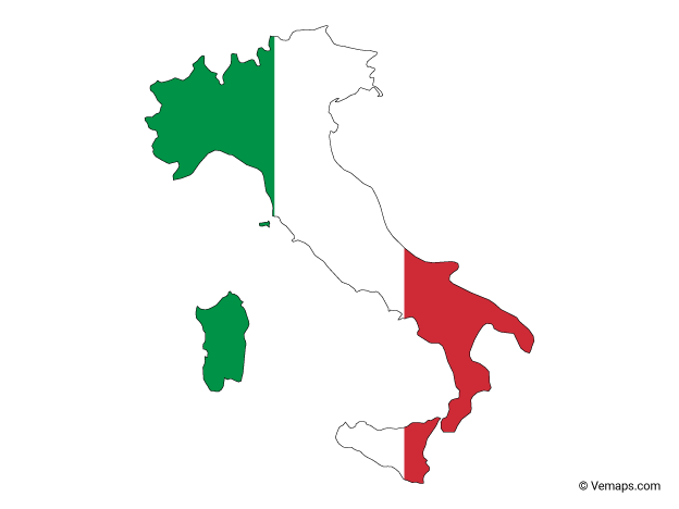 Outline Map of Italy with Regions and Labels