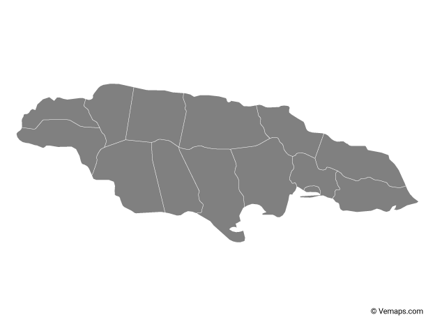 Grey Map of Jamaica with Parishes