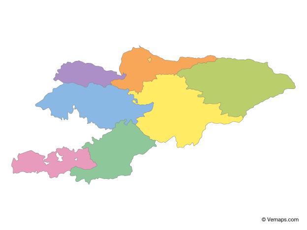 Multicolor Map of Kyrgyzstan with Regions