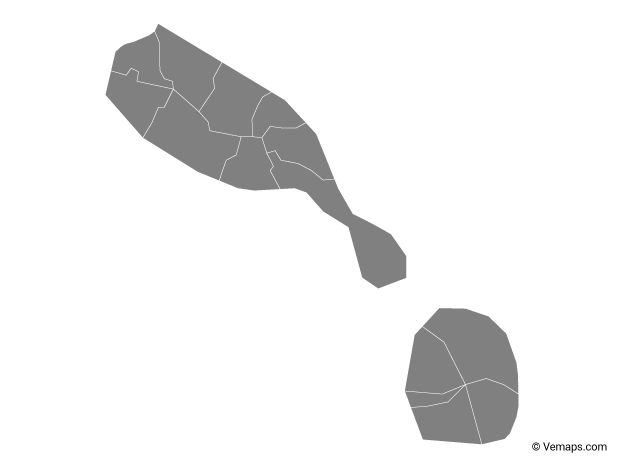 Grey Map of Saint Kitts and Nevis with Parishes