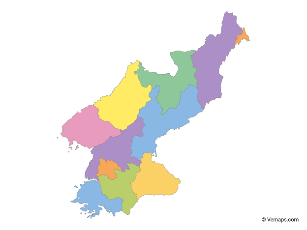 Multicolor Map of North Korea with Provinces