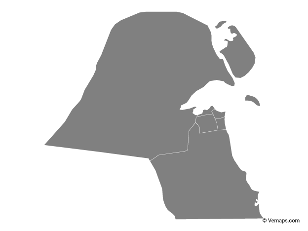 Grey Map of Kuwait with Governorates