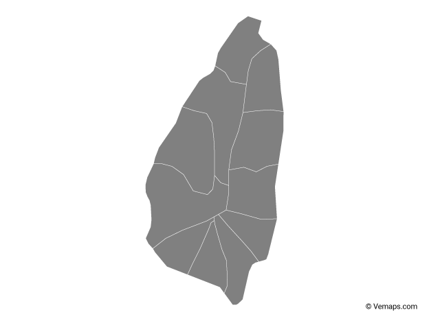 Grey Map of Saint Lucia with Quarters