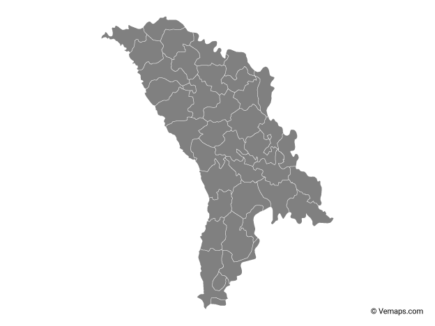 Grey Map of Moldova with Districts