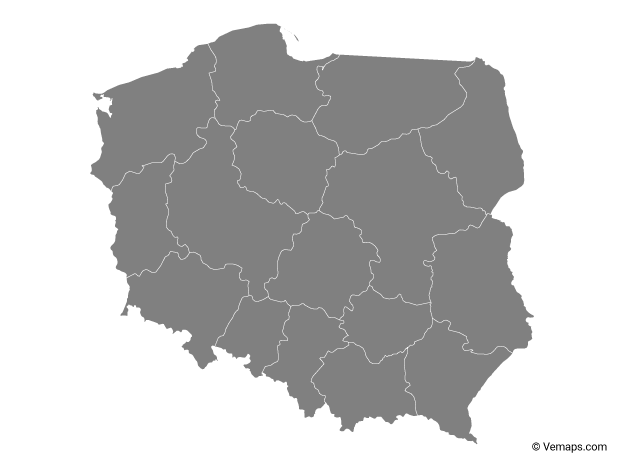 Grey Map of Poland with Provinces