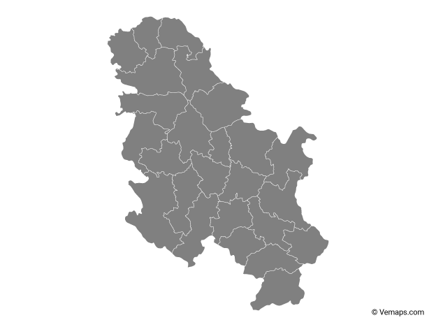 Grey Map of Serbia with Districts