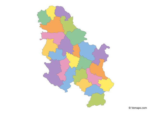 Multicolor Map of Serbia with Districts