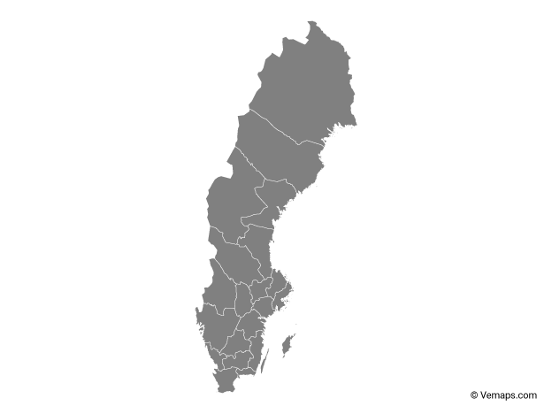 Grey Map of Sweden with Counties