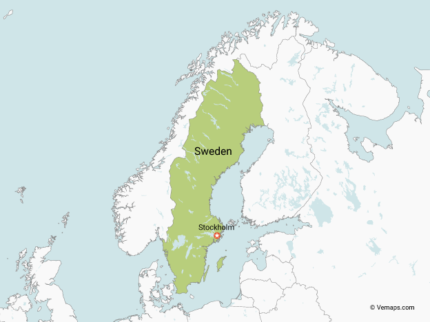 Map of Sweden with Neighbouring Countries