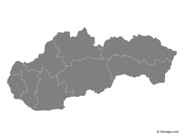 Grey Map of Slovakia with Regions