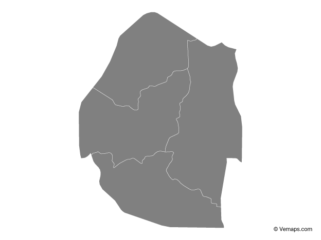 Grey Map of Swaziland with Regions