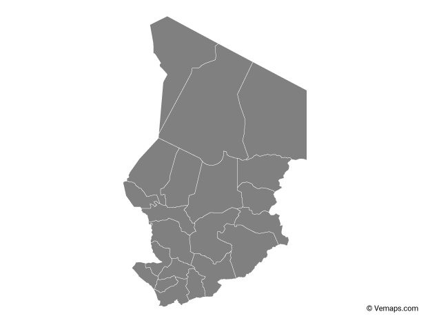 Grey Map of Chad with Regions