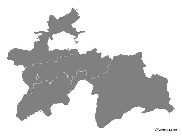 Grey Map of Tajikistan with Regions