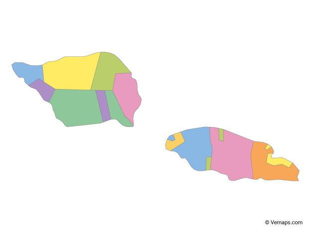 Multicolor Map of Samoa with Districts